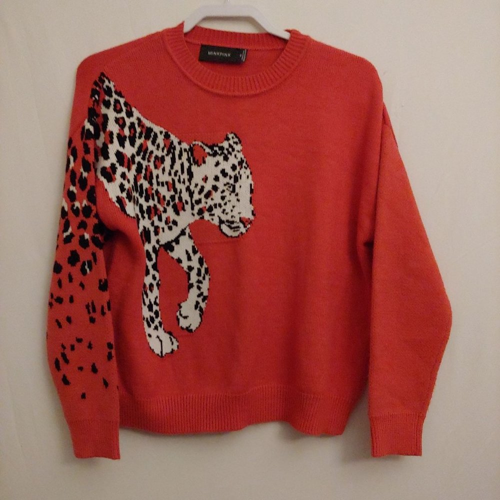 Minkpink orange leopard soft comfy long sleeve sweater XS